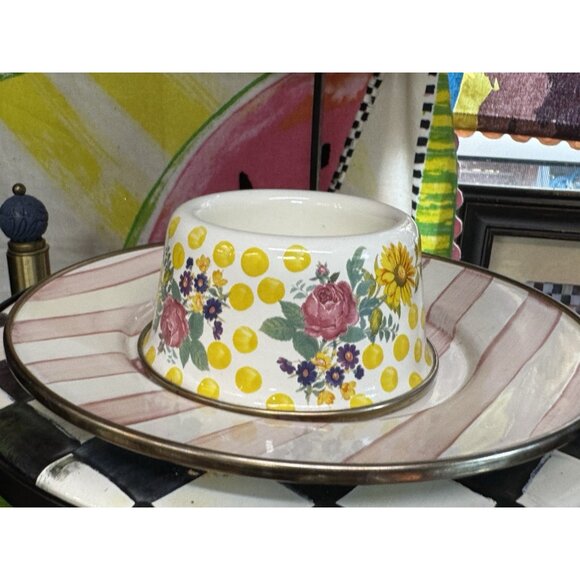 Mackenzie Childs Retired Buttercup Design Small Dog Cat Bowl Pet Bowl 3” - Picture 2 of 4